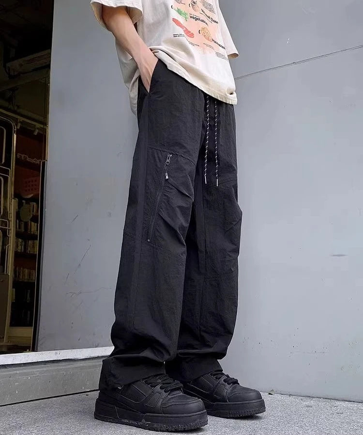 HEARUJOY  -  Spring Summer Baggy Zipper Men's Straight Cargo Pants Aesthetic Fashion Korean Style Casual Harajuku New in Long Male Trousers