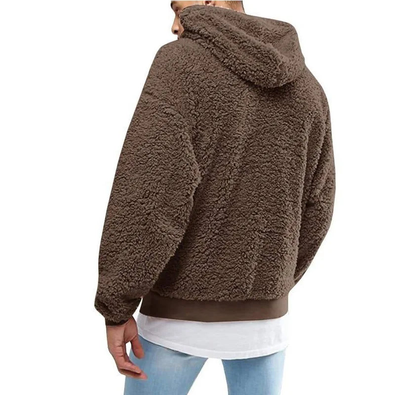 HEARUJOY  -  Autumn Winter MenS Fleece Lined Hooded Sweatshirt Cozy Warm Pullover Soft Fluffy Casual Streetwear Trendy Thickened Long Sleeve