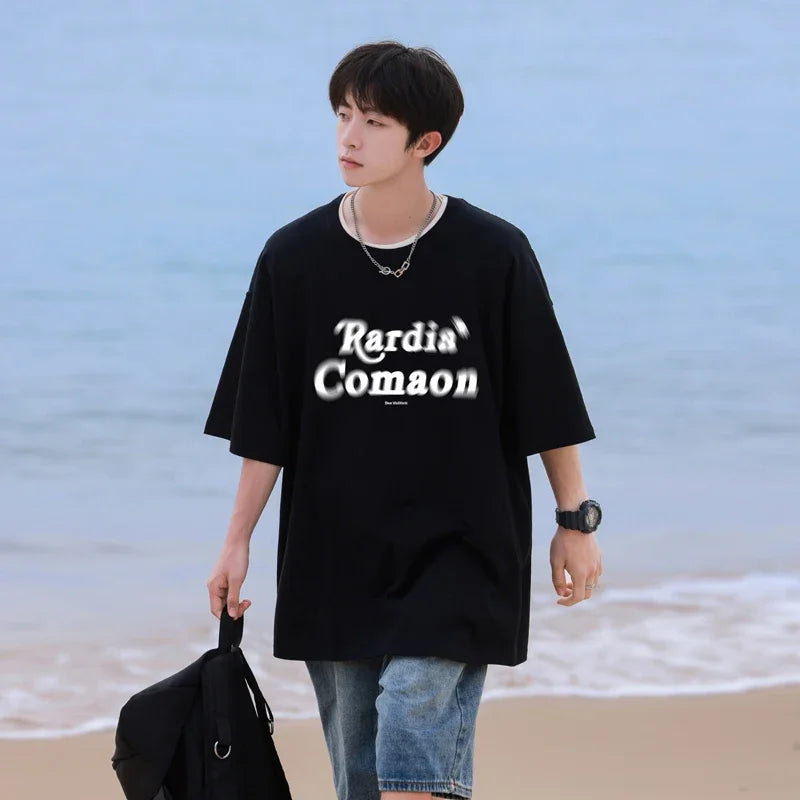 HEARUJOY  -  T Shirt Oversized Cotton For Men White Men's 5XL Letter Print T-shirts Men Casual Wear Summer Tee Shirts Big Size Clothing