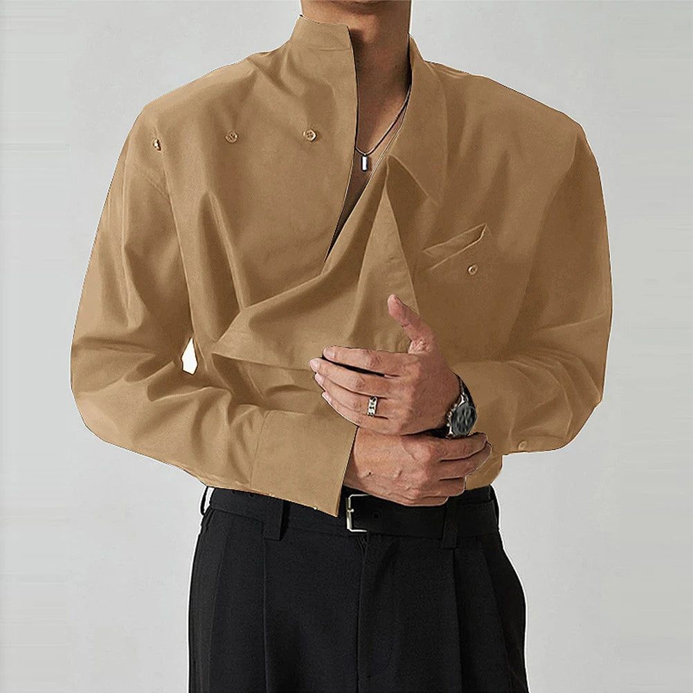 HEARUJOY  -  Casual Outing Casual Wear White Stand Collar Shirt Stand Collar Casual Wear Lapel Neckline Brand New Condition