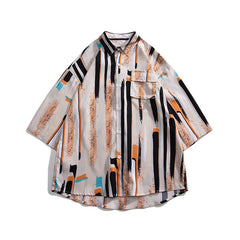 HEARUJOY  -  Summer Short Sleeved Shirt Men Fashion Printed Casual Shirt Men Streetwear Hip-hop Loose Striped Shirt Mens Hawaiian Shirts