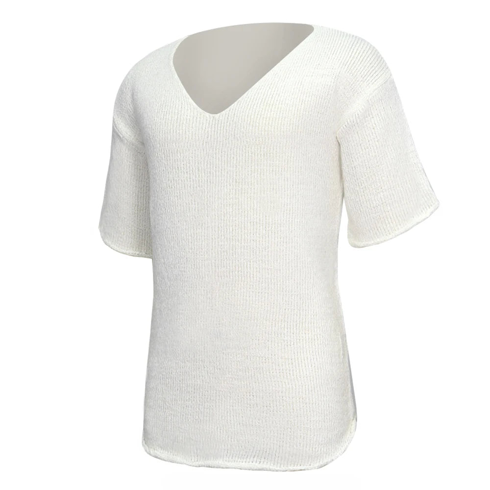 Hearujoy Mens Hollow Casual Knitted Tops Genderless 2024 Summer New Fashion Vacation White Loose Breathable Short Sleeve T-Shirt Unisex