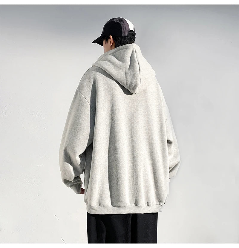 HEARUJOY  -  Spring Autumn Men's Zipper Hoodies Streetwear Casual Jacket Male Solid Color Loose Sweatshirts Simple Hooded Coats