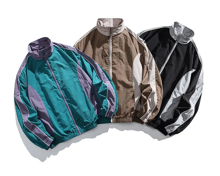 HEARUJOY  -  Japanese Retro Youth Streetwear Jacket - Men's Color-Blocked Stand Collar Waterproof Windbreaker Urban Outdoor Functional Jacket