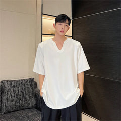 Hearujoy Korean Streetwear For Men Fashion Summer Male Casual T-shirt Men Solid Color V-neck Short Sleeve Tees men clothing