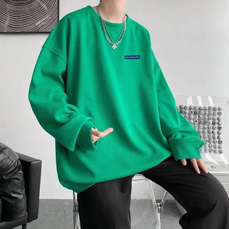 HEARUJOY  -  Men's Oversized Hoodie White Unisex Autumn Waffle Hoodies Over Size for Men Letter Print 5XL Casual Wear Hoody Male Sweatshirt