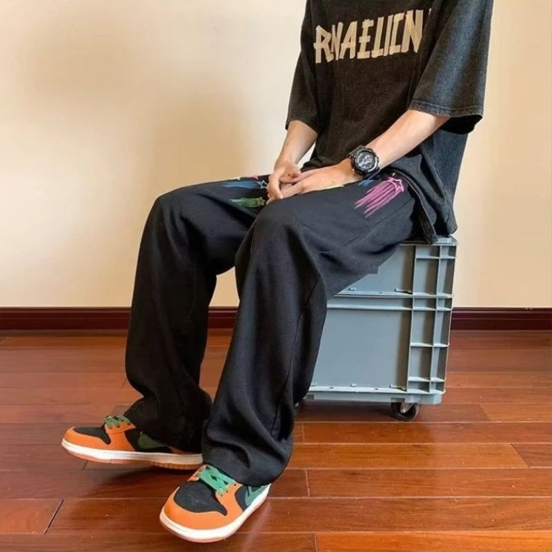 HEARUJOY  -  Men's Sweatpants Trousers Draped Clearance Sale Autumn Winter Elegant Retro Korean Y2k Cool Graphic Male Sports Pants Printing