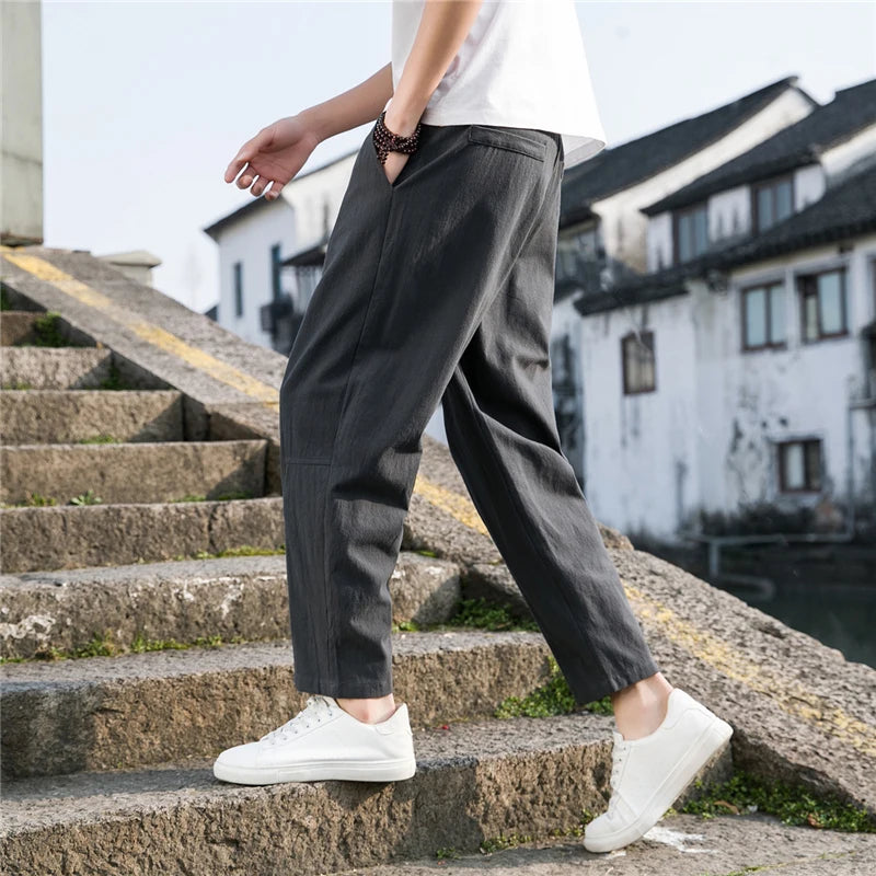 Hearujoy Linen Wide Men Pants New Korean Trousers Oversize Linens Streetwear Male Spring Summer Pants Casual Men Clothing Sweatpants