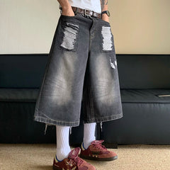 Hearujoy American Style Summer Loose Washed Worn-out Male Pants Straight Leg Men's Denim Shorts Gradient Color Casual 24E1082