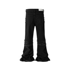 Hearujoy High Street Frayed Tassel Black Flare Jeans Pants for Men Straight Baggy Ropa Hombre Denim Trousers Oversized Distressed Cargos