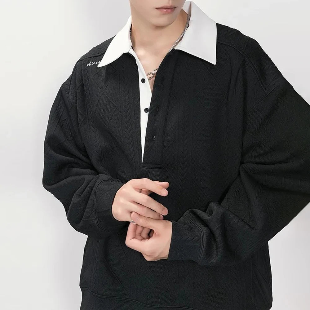 HEARUJOY  -  Men Contrast Color Stitching Casual Sweatshirt Spring Fashion Youth Luxury Daily Classic Long-Sleeve Top Men'S Clothing 2025 New