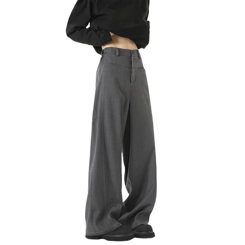 HEARUJOY  -  Grey Black Suit Pants Men Fashion Society Mens Dress Pants Korean Loose Straight Pants Mens Office Formal Trousers Plus Size