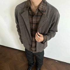 HEARUJOY  -  Autumn Men's Fake Two-Piece Stitching Long-Sleeved Jacket American Retro Fashion Trend High Street Casual Loose Niche Men's Tops