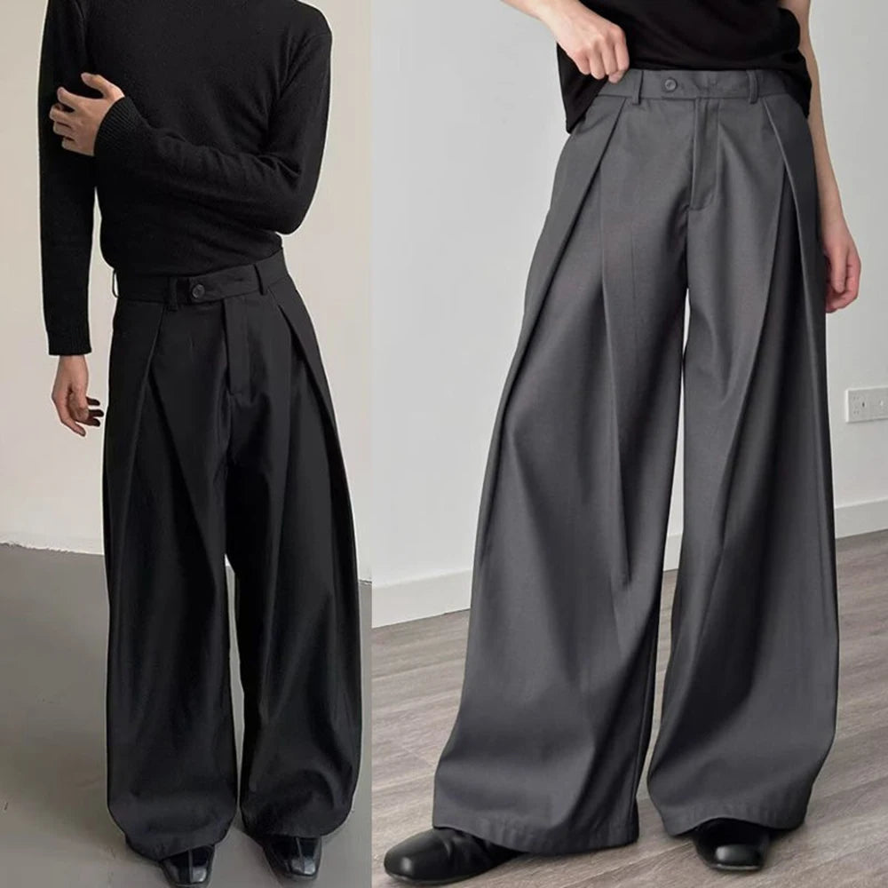 HEARUJOY  -  Mens Trousers Pleated Plain Casual Suit Pants Streetwear Fashion Daily Loose Versatile Wide-Leg Pants Men'S Clothing 2025 New