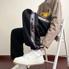 HEARUJOY  -  Side Stripe Joggers Men Trousers Autumn High Street Vibe Korean Wide-leg Trousers Casual Niche Straight-leg Loose Sports Pants