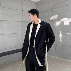 Hearujoy Autumn winter NewAutumn Clothing Koean Casual Fake Two Pieces Loose Simple Long Sleeve Blazers Belt Suit Coat For Male