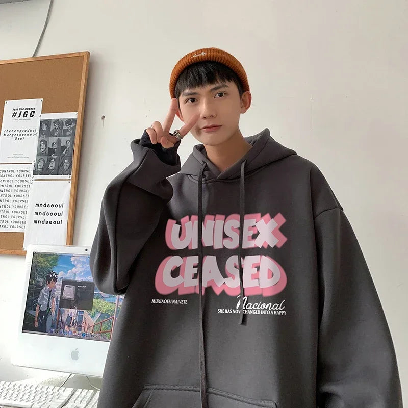 HEARUJOY  -  Men's Oversized Hoodie Black With Hat 5XL Hoodies Oversize for Men Letter Print Man Casual Wear Hoody Male Sweatshirt Unisex