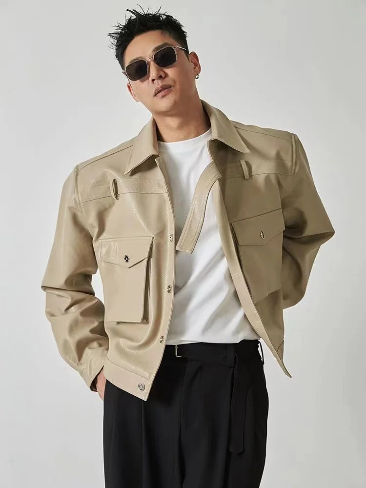 HEARUJOY  -  Shoulder Pad Design Jacket For Men Spring Autumn Fashion Slim Fit Biker Leather Coats Motorcycle PU Leather Jackets Streetwear