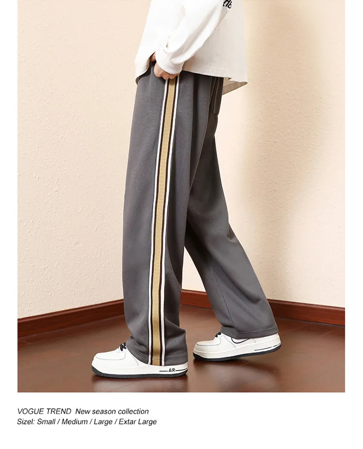 HEARUJOY  -  New American Streetwear Pants Men Autumn Fall Casual Sports Pants Fashion Classic Side Stripes Matching Color Pants