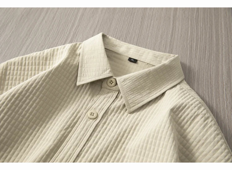 HEARUJOY  -  Mens Casual Waffle Shirts Long Sleeve Button Down Autumn Sold Color Loose Fit Shirts Jacket