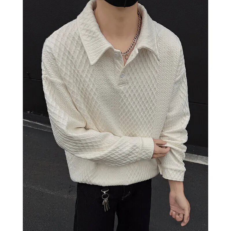 HEARUJOY  -  White Lapel Hoodie Men Fashion Casual Sweatshirt Men Streetwear Korean Loose Pullover Hoodie Mens Polo Shirt Plus Size 4XL