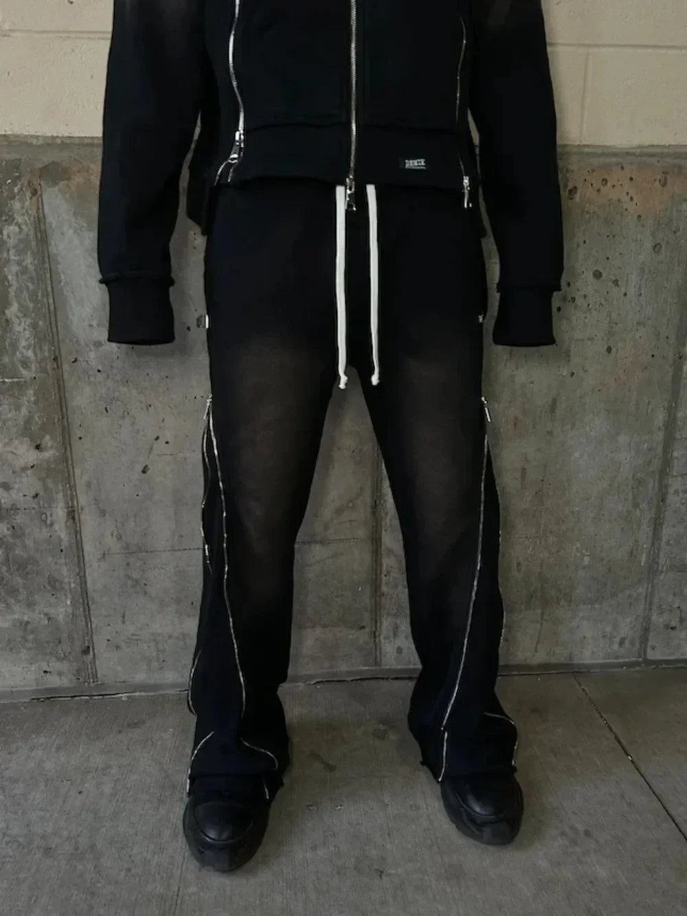 Hearujoy Black new style zipper trousers wide leg two-wear sports street American fashion retro casual washed couple casual pants