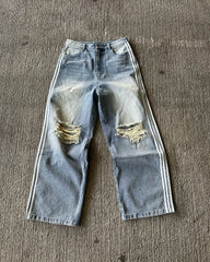 Hearujoy Y2k high-waisted ripped jeans Women street vintage striped wide-leg pants Personality fashion design diamond decorated pants