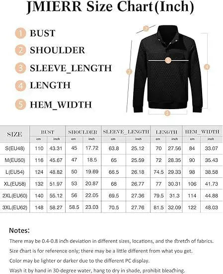 HEARUJOY  -  Men's Spring and Fall Quilted Sweatshirt Casual Long Sleeve Outdoor Stand Collar Button Pullover Sweatshirt