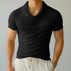 HEARUJOY  -  Men T Shirt Solid Color Drawstring Turtleneck Short Sleeve Male Tee Tops Streetwear Summer Fashion Men Clothing