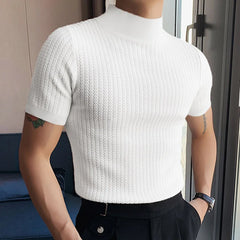 Hearujoy Summer Clothing Men's Luxury Slim Short Sleeve T-shirt Casual Streetwear High-neck Solid Color Basic Shirt Breathable 2024 New