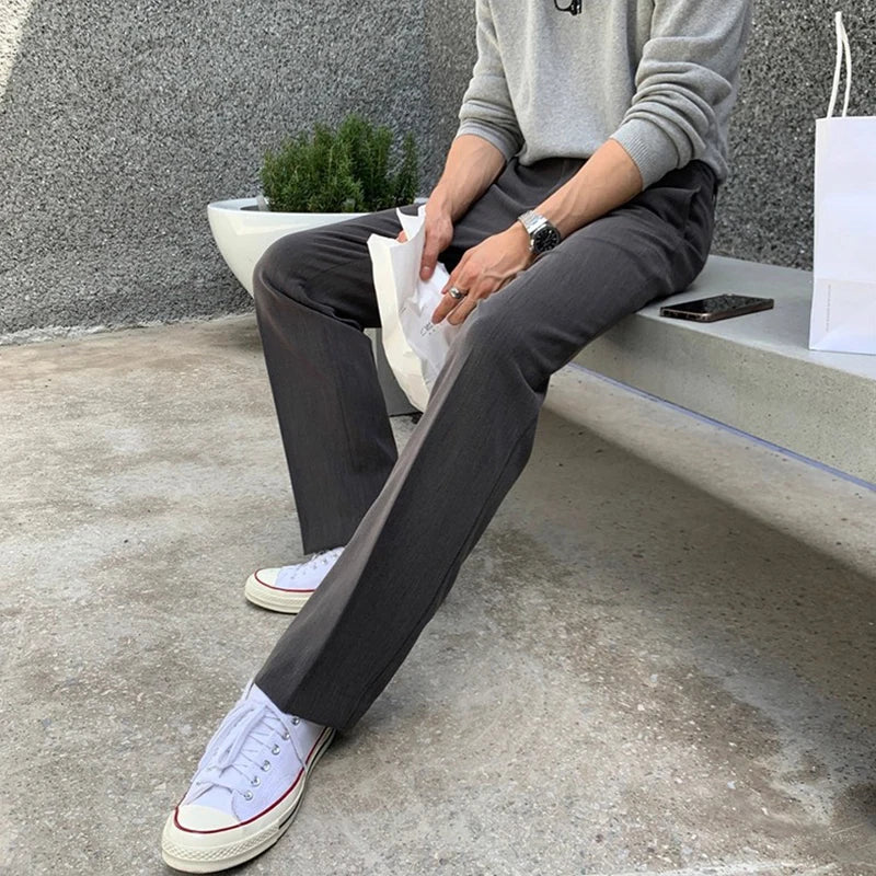 HEARUJOY  -  New Korean Fashion Men Suit Pants Light Luxury Business All-match Straight Slim-fit Casual Trousers Premium Elegant Dress Pants