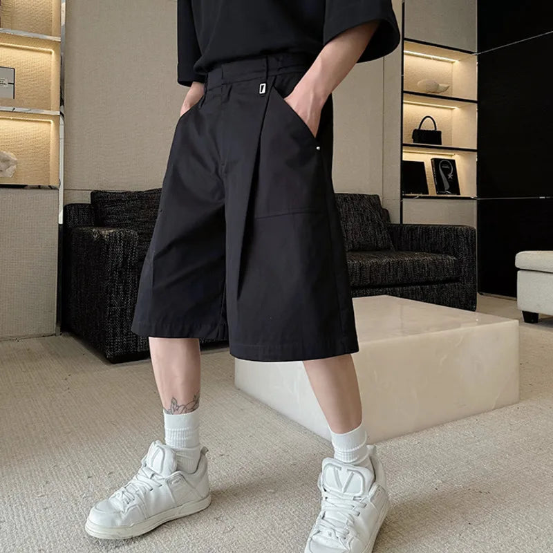 Hearujoy Men's Shorts Summer Korean Style New Fashion Male Loose Cotton Overalls Stylish Fold Design Male Casual Pants 9C5846