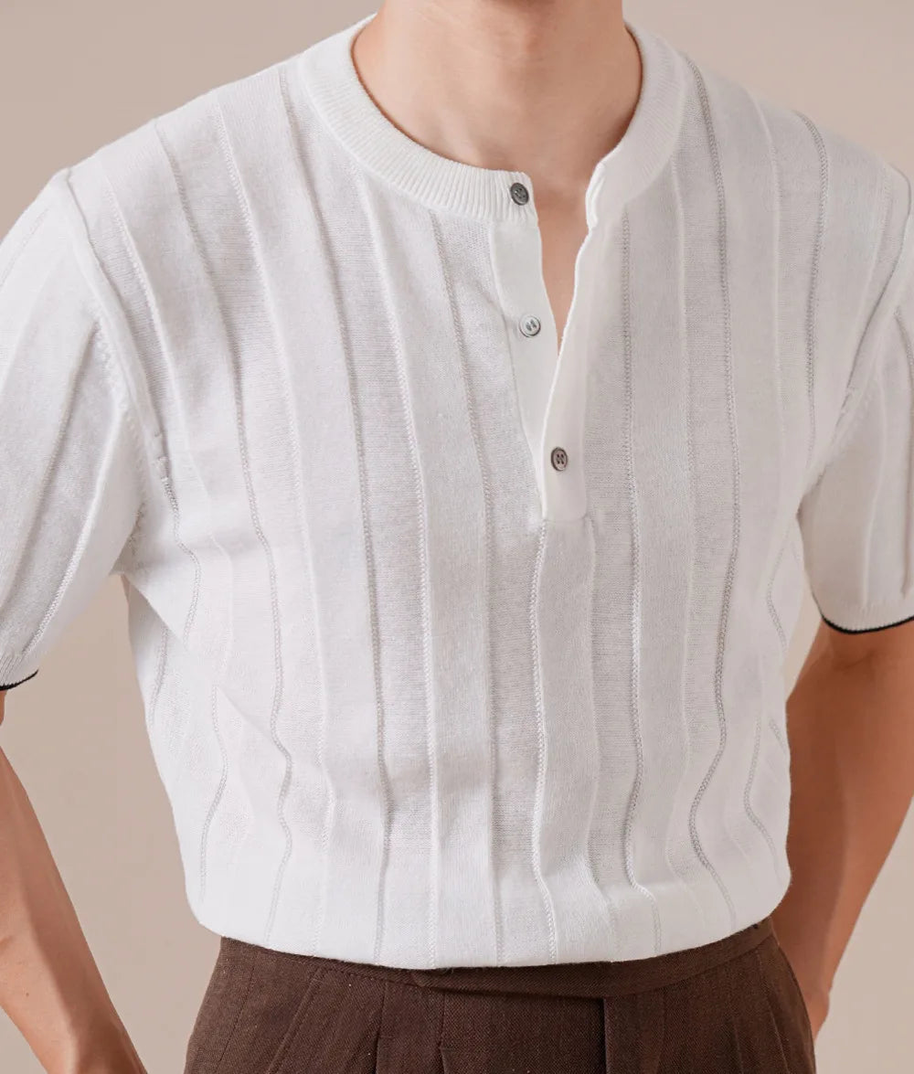 HEARUJOY  -  Cotton Linen Blend Italian Henley Collar Short Sleeve Polo Shirt Men Social Club Outfits Summer Top Thin T-Shirt Tee Shirt Homme