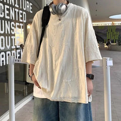 HEARUJOY  -  Man Tee Shirts American Style Plain Cotton T Shirt for Men Oversized Ordinary Aesthetic Clothing Summer Original Party Kpop Top