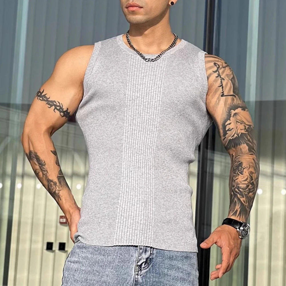 HEARUJOY  -  Mens Knit Gym Textured Casual Sports Vest Fashion Breathable Fitness Tank Top Summer Sleeveless T-Shirt Men'S Clothing