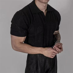 HEARUJOY  -  Hollow Knitted Short-sleeved POLO Shirt T-shirt for Men's Summer Korean Style Top Mesh Texture Design Shirt
