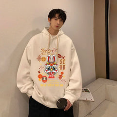 HEARUJOY  -  Men's Oversized Hoodie Off White Rabbit Print Hoodies with Hat Over Size for Men 5XL Man Hoody Casual Wear Male Sweatshirt