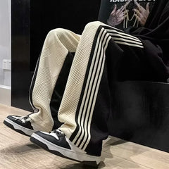 HEARUJOY  -  Autumn Winter Men's Loose Straight Leg Casual Pants Trendy Brand Long Black Hong Kong Style Stripe Versatile Casual Trousers