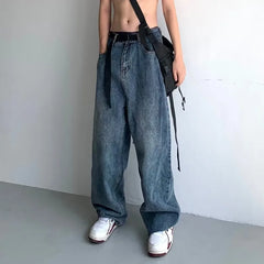 Hearujoy Baggy Jeans Men Y2K Oversize High Waist Denim Pants Male Streetwear 90S Wide Leg Trousers Hip Hop Japanese Casual