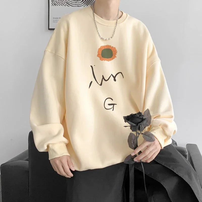 HEARUJOY  -  Men's Oversized Hoodie White Hoodies Autumn Oversize for Men Floral Print 5XL Man Casual Wear Hoody Male Sweatshirt Unisex