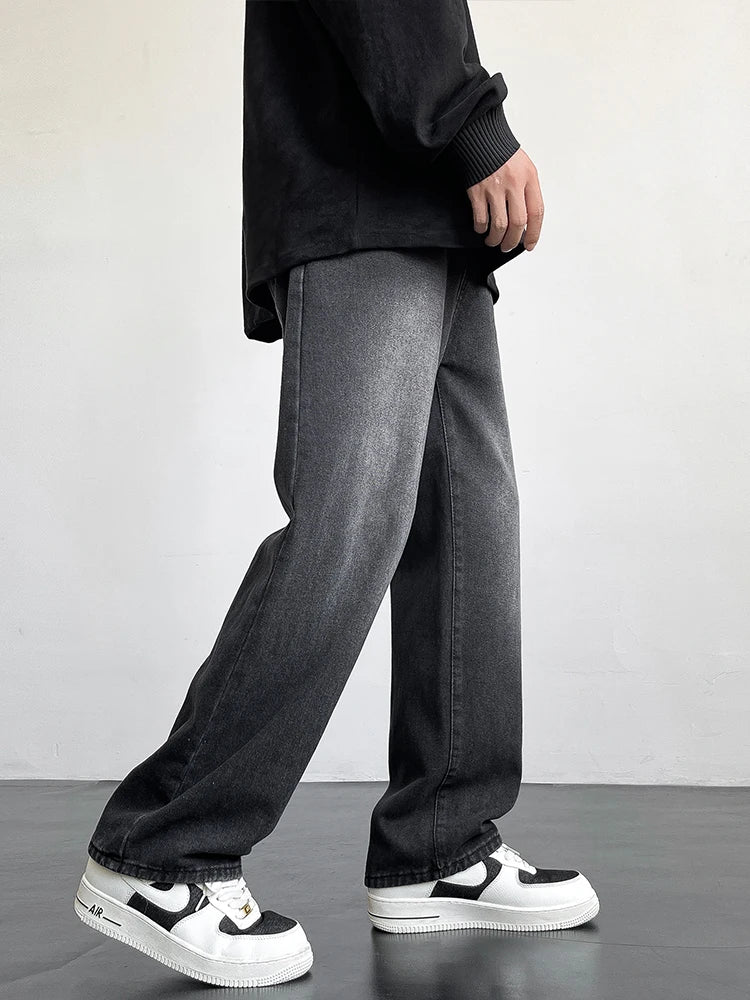 HEARUJOY  -  Spring Summer Men's Jeans Korean Fashion Black Blue Wide Leg Denim Pants Loose Straight Jean Trousers