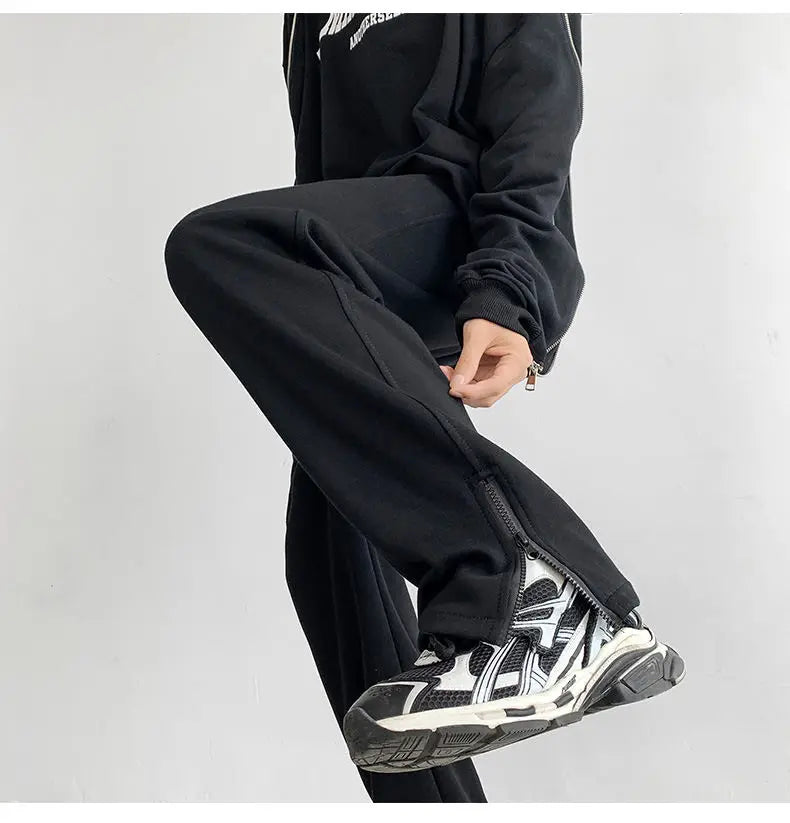 HEARUJOY  -  Black Casual Pants Men Sweatpants Oversized Wide Leg Pants Men Streetwear Loose Grey Straight Sports Pants Mens Joggers Trousers