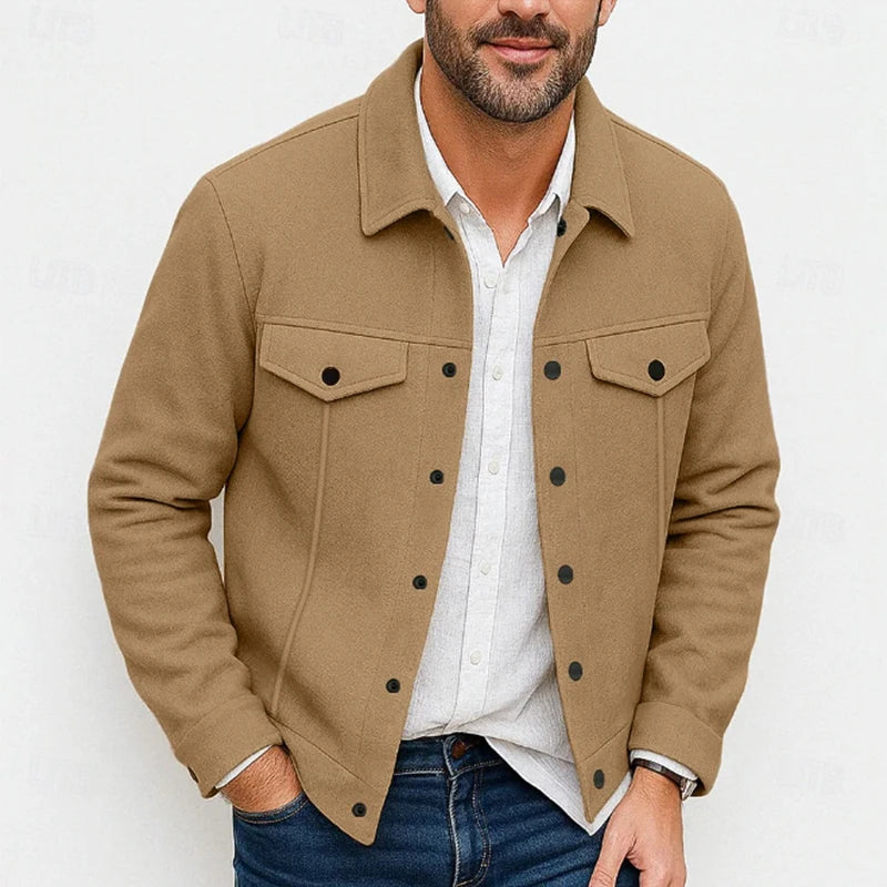 HEARUJOY  -  Daily Casual Mens Woolen Jacket Coat Vintage Turn-down Collar Button Pockets Cargo Jackets Men Autumn Fashionable Cardigan Tops