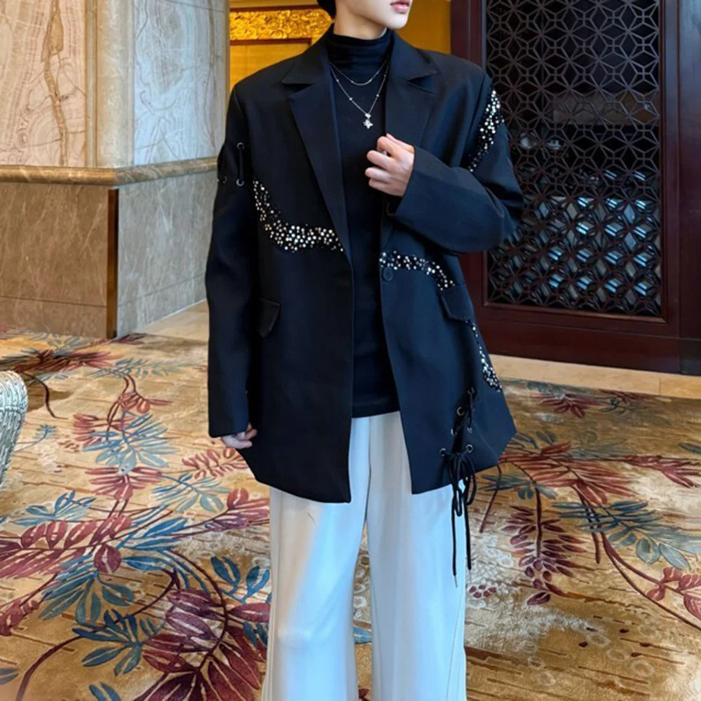 HEARUJOY  -  Mens Jacket Ballroom Sequin Flat Lapel Shirt Streetwear Fashion Nightclub Stage Performance Long Sleeve Top Men'S Clothing 2025