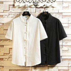 HEARUJOY  -  Summer Tang Suit Chinese Shirt Style Jacket Collar Traditional for Men Cotton Linen Solid color Top Hanfu Men Shirts