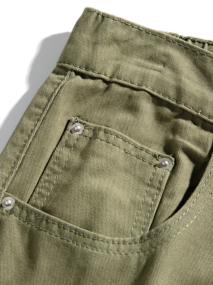 HEARUJOY  -  Korean Style Men’s Casual Pants for Spring Summer 100% Cotton Elastic Waist Solid Color Wide Leg Slacks Loose Straight Trousers