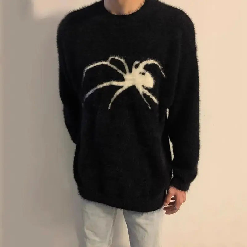 Hearujoy Spider Mohair Sweaters Men Korean Warm Knitting Autumn Winter Loose Casual Long Sleeve Pullovers Fleece Streetwear