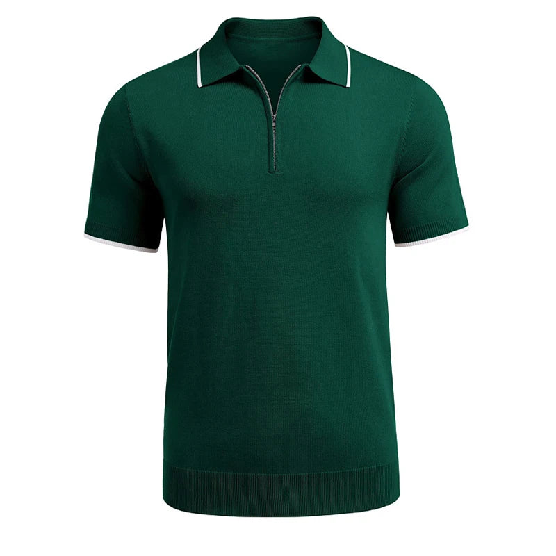 HEARUJOY  -  Summer Clothing Men's Light Luxury Knitted Zipper Solid Color Polo Shirt Streetwear Button-down T-shirt for Men Fashion Knitwear