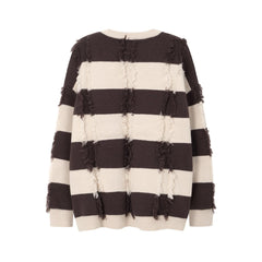 Hearujoy Contrast Color Twist Striped Pullover Men's and Women's Sweater Crew Neck Casual Fall Knitted Sweater Oversized Loose Wool Tops