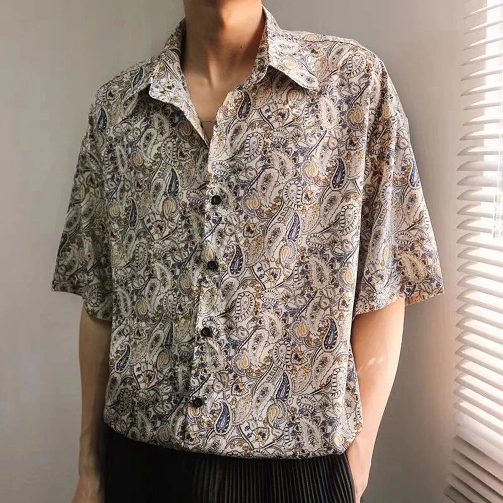 HEARUJOY  -  Mens Shirt Cashew Flower Print Shirt Summer Fashion Daily Versatile Outdoor Vacation Short-Sleeved Top Men'S Clothing 2025 New
